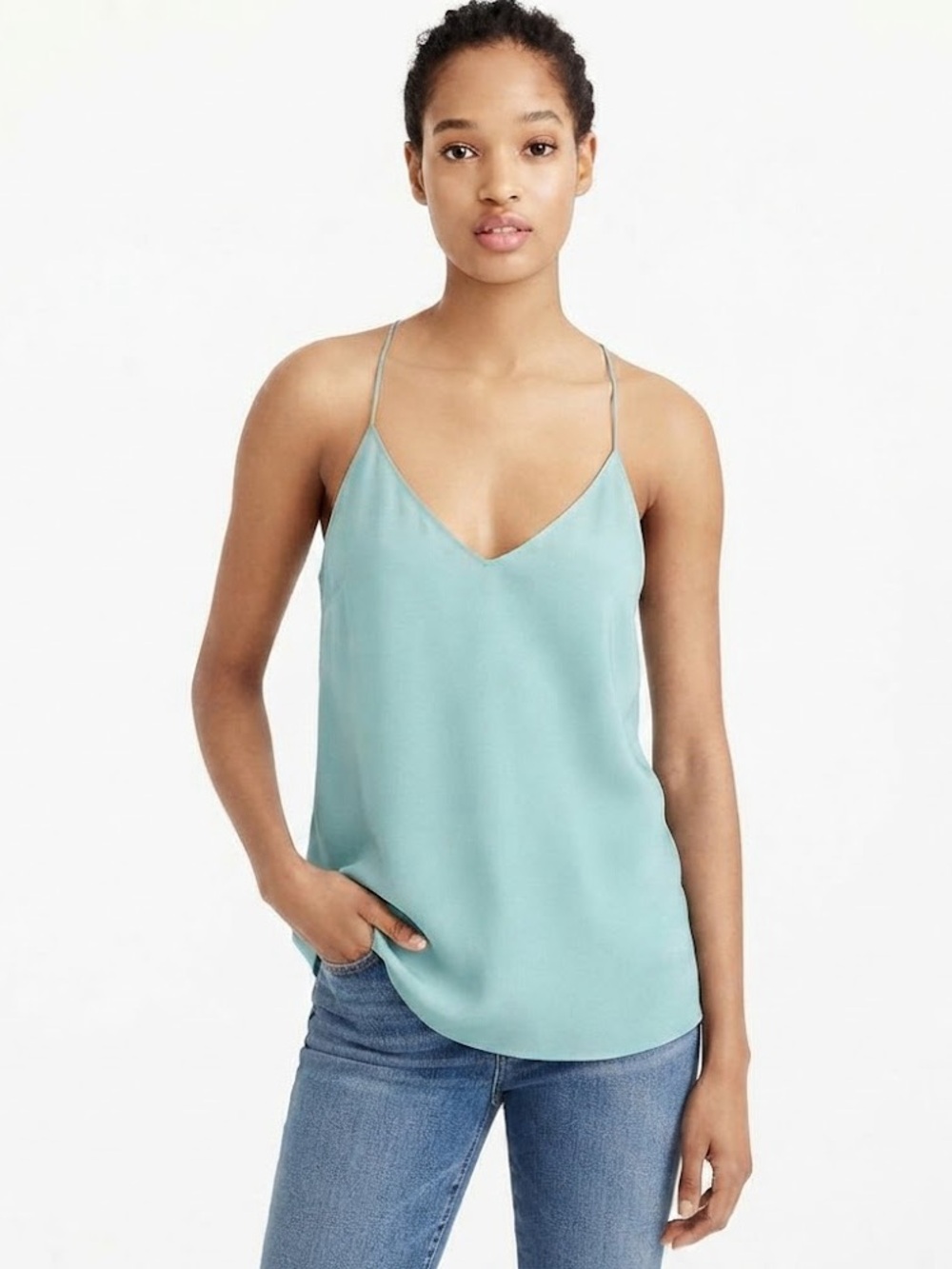 J.Crew 100% Silk Carrie Cami Light Aqua Tiffany Blue Green Size 4 Rolled Hem